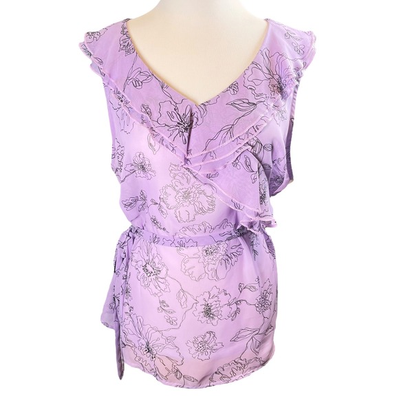 APT. 9 Lilac Floral Ruffle Wrap‎ Sleeveless Blouse Tie Waist XL - Picture 1 of 8